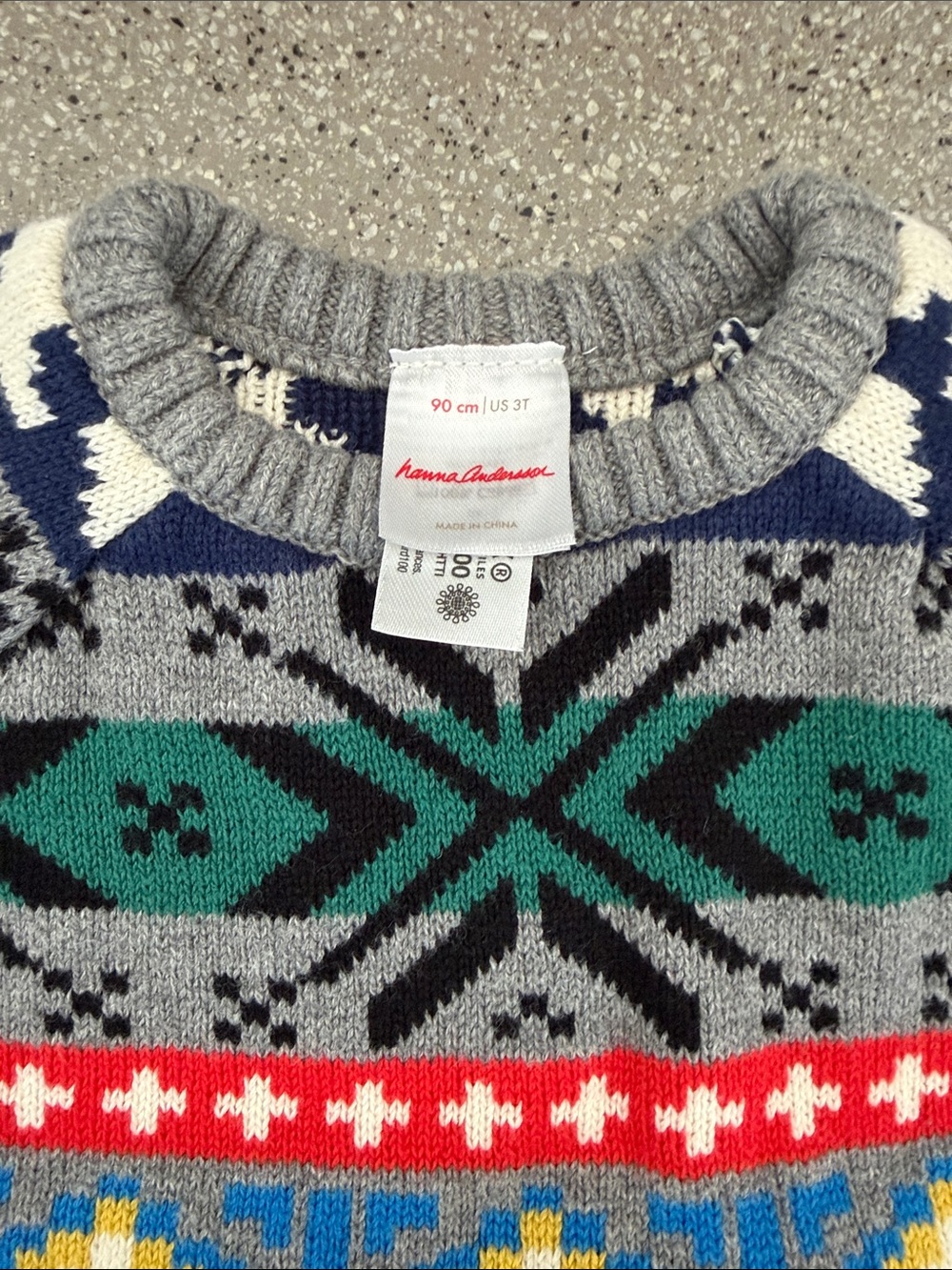 Hanna Andersson Gray Fair Isle Sweater with Green, Navy & Red Accents - Picture 2 of 3